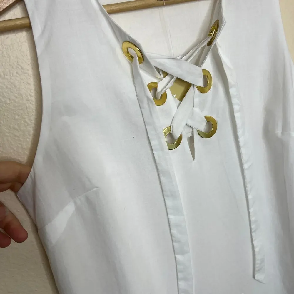 Michael Kors 100% Cotton White Sleeveless Embroidered Dress 2